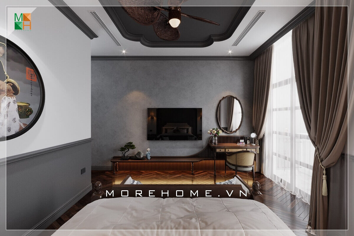 Mẫu thiết kế nội thất phòng ngủ rất tiện nghi với cách bố trí nội thất rất ấn tượng và khoa học dành cho không gian phòng ngủ chung cư, nhà phố, biệt thự,... Thiết kế phòng ngủ biệt thự