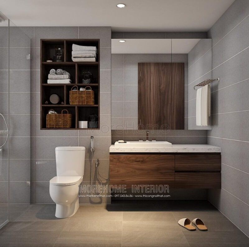 Gạch ốp tường màu xám không thấm nước đẹp sang trọng cho phòng tắm hiện đại.