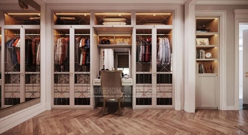 Bàn trang điểm liền tủ quần áo vừa giúp bạn nhanh chóng sở hữu ngoại hình ưng ý vừa mang lại tính thẩm mỹ, tiện ghi ấn tượng cho không gian.