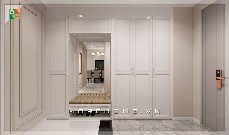 Chiêm ngưỡng mẫu thiết kế tủ quần áo màu trắng kịch trần âm tường mang phong cách tân cổ điển sang trọng phù hợp cho chung cư cao cấp, biệt thự, nhà phố,...