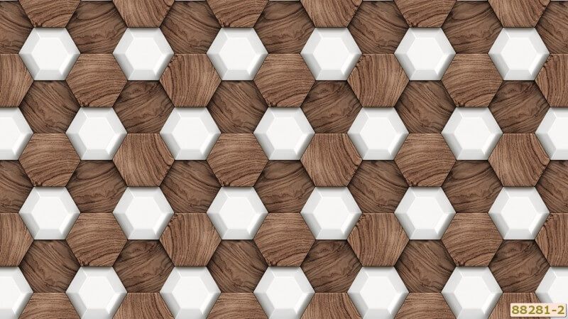 Giấy dán tường 88281-2 với họa tiết là những hình lục giác màu nâu và trắng xếp cạnh nhau