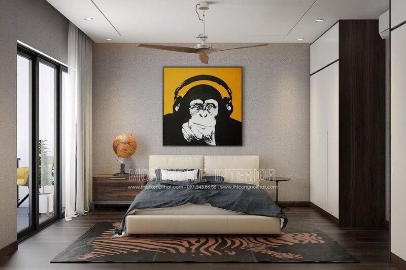 Thảm trải sàn hình vằn độc đáo cho phòng ngủ hiện đại.