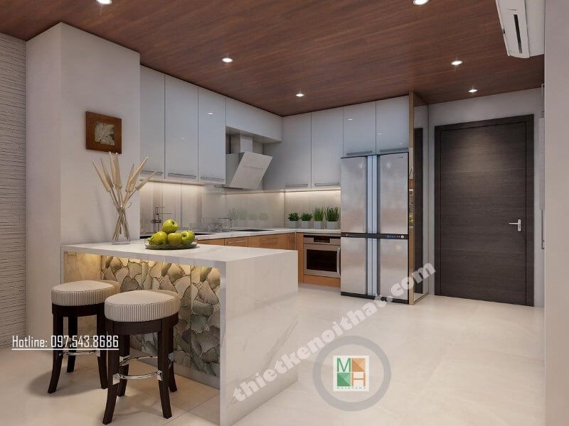 Để làm cho phòng bếp của chung cư trở nên sang trọng hơn, hãy trang trí bằng đá ốp bếp nhân tạo đẹp.