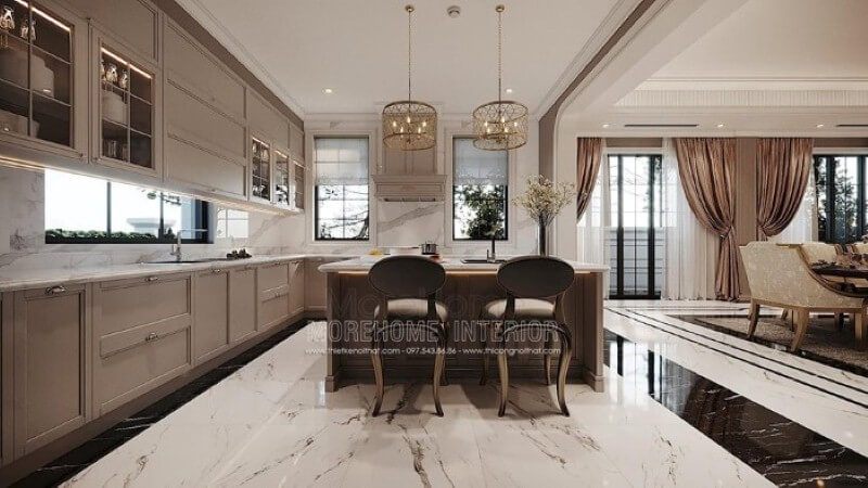 Mẫu tủ bếp hiện đại, đẹp mắt và sang trọng được thiết kế để phù hợp với biệt thự, nhà phố.